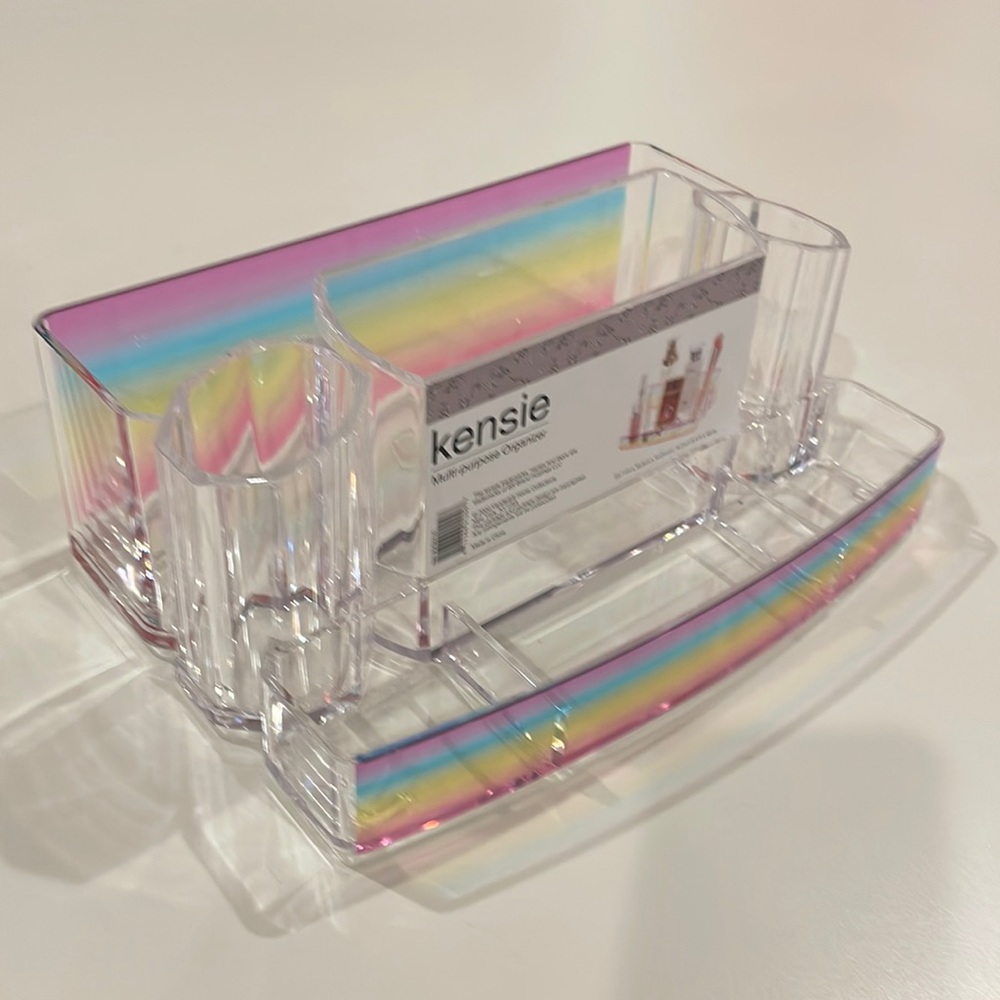 Kensie Multi-Purpose Organizer Clear Acrylic w/ Rainbow front and Back Panels